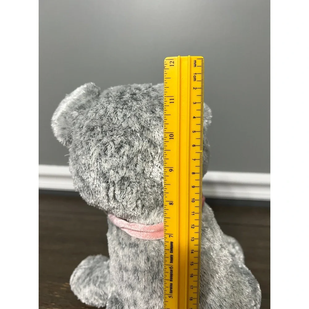 Living Playful Gray Tabby Cat Kitten with Pink Neck‎ Ribbon Plush